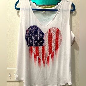 One World Woman’s American Flag Heart V-Neck Tank Top